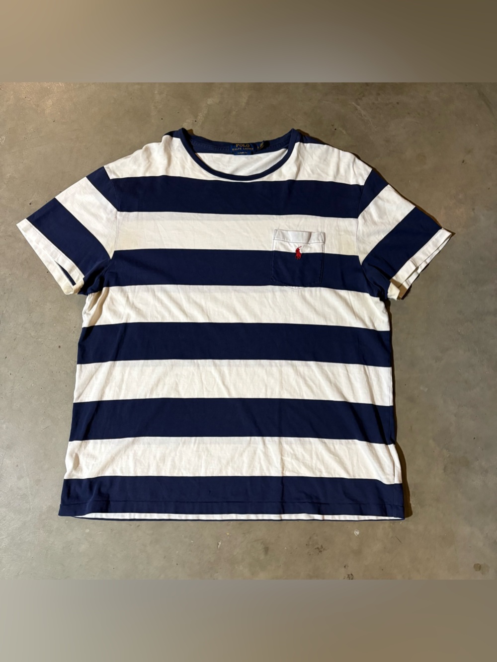 Polo by Ralph Lauren Navy & White Striped Pocket Tee